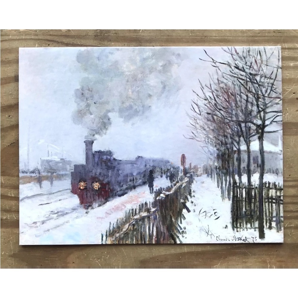 Claude Monet Art Train In The Snow Christmas Card Junk Journaling Framable